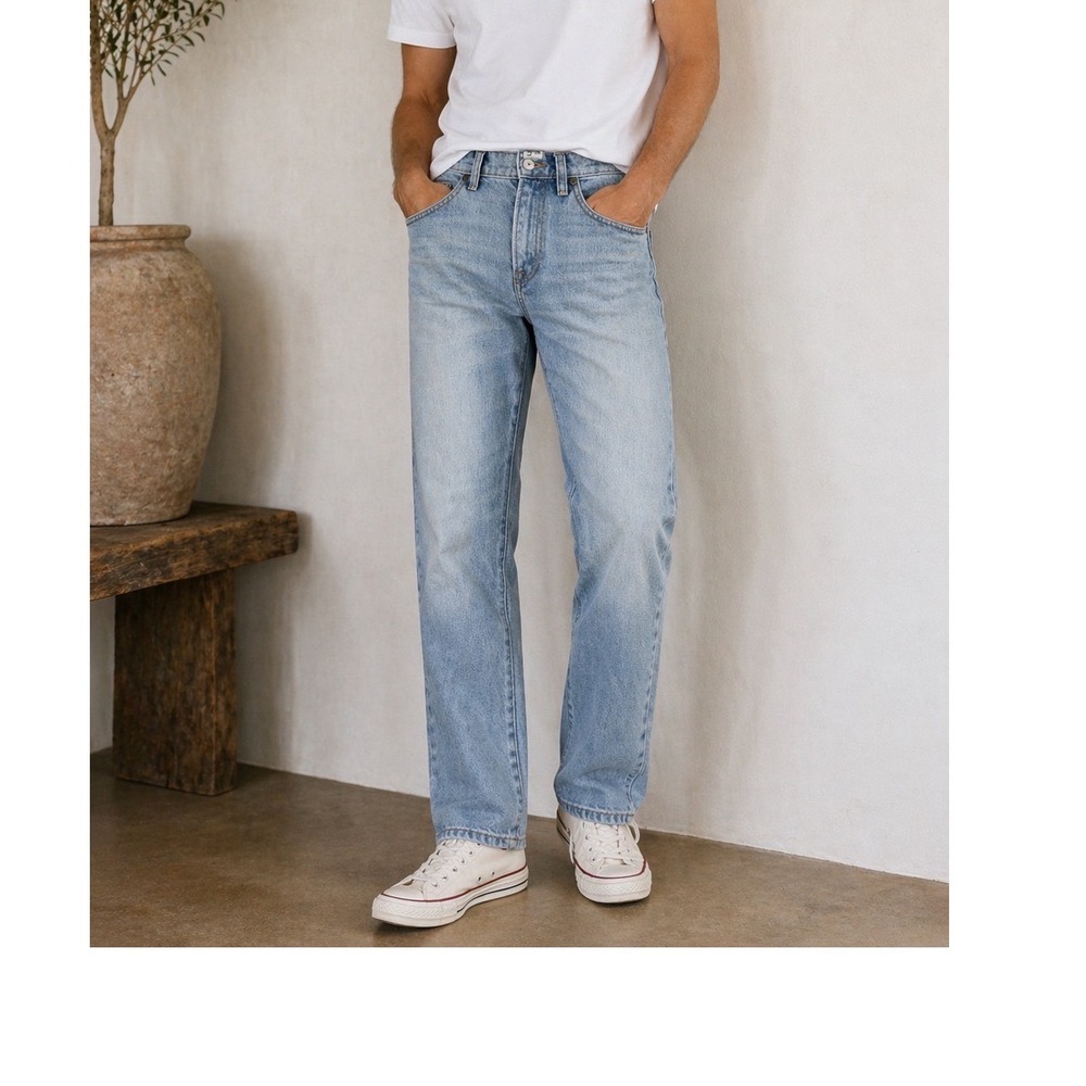 Huckberry Wellen Organic Cotton Jeans Mens 33X32 Light Wash Blue Straight $118